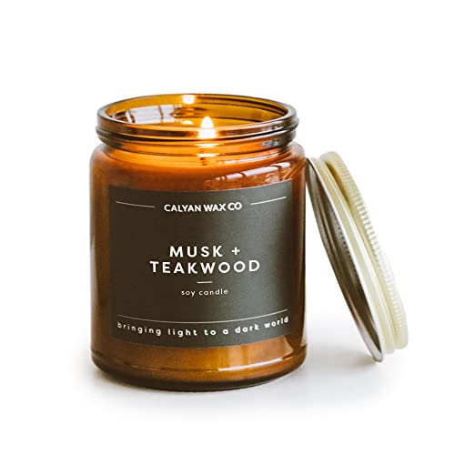 Calyan Wax Soy Wax Candle, Musk & Teakwood Scented Candle for The Home  Premium Candle with Essential Oils  7.2 oz 57 Burn  Soy